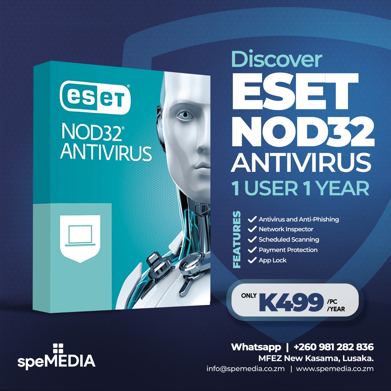 ESET NOD32 ANTIVIRUS 1 USER 1 YEAR LUSAKA ZAMBIA